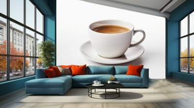 A hot cup of black aromatic espresso coffee from above in a white cup, AI Generation Wall mural