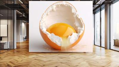 Broken egg with yolk splash on a white background, AI Generation Wall mural