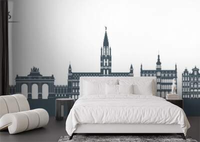  Brussels skyline with illustration. City Silhouette Wall mural