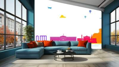 Athens city skyline historical architecture buildings colorful vector illustration. Greece Wall mural