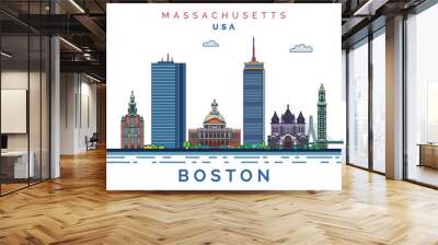 boston landmarks vector illustration, massachusetts Wall mural