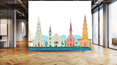 Charleston city landmarks vector illustration on white background. South Carolina	 Wall mural