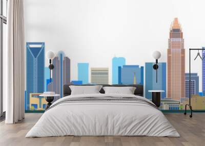 Charlotte city skyline and famous buildings vector illustration on white background. US state of North Carolina.	 Wall mural