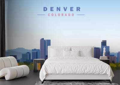 Denver city skyline panoramic view vector illustration, Colorado Wall mural