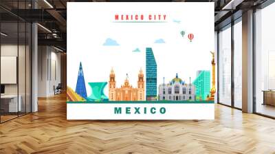 Famous landmark of mexico city travel design color vector Wall mural