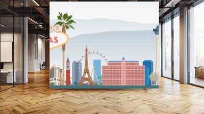 Las Vegas city skyline nevada architectural symbol buildings panoramic vector design Wall mural