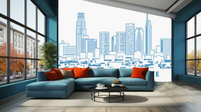 Los Angeles city silhouette line design on white background. Wall mural