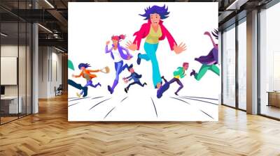 People running in panic with an expression of fear on their faces. Vector illustration. Wall mural