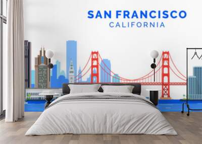 San Francisco city skyline colorful vector graphics flat trendy illustration, california Wall mural