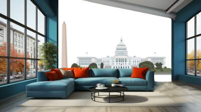 Washington DC USA city skyline with landmarks isolated on white background, capital city of the united states.
 Wall mural