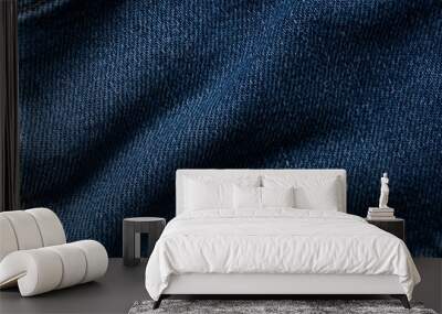 blue jeans apparel and brown cord fabric background texture, cloth garment concept, close up view. Wall mural