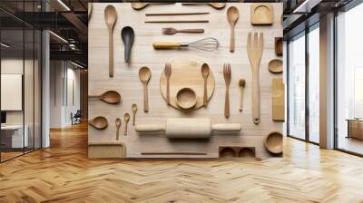 kitchen utensils for cooking on the wooden table, food prepare concept Wall mural