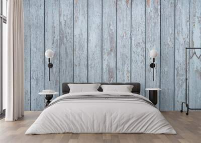 Light gray wooden wall of vertical boards with peeling paint. Grey wooden background. Wall mural