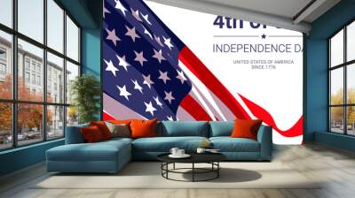 4th of July -  independence day. United States of America since 1776. Vector banner design template with american flag and text on white background. Wall mural