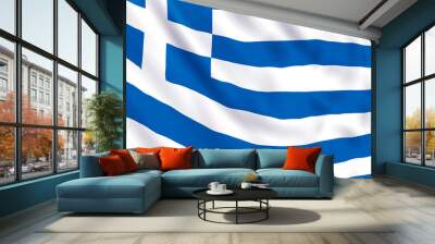 Background with a realistic waving Greece flag on white background. Vector template for Greek patriotic holidays celebration Independence Day, Ochi Day, Labour Day. Wall mural