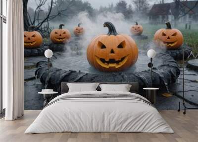 bubbling cauldren with fog in halloween setting Wall mural