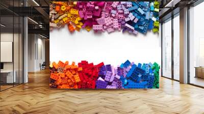 Colorful toy bricks frame with white empty space for your content Wall mural