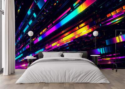 Futuristic technology abstract background with big data transferring structure on cyber speed. Digital cyberspace network data tunnel with neon rays and glowing lines. Cyber hi-tech innovation concept Wall mural