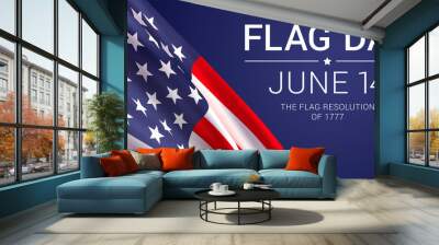 June 14th - Flag Day in the United States of America. Vector banner design template featuring the American flag and text on a dark blue background.	 Wall mural