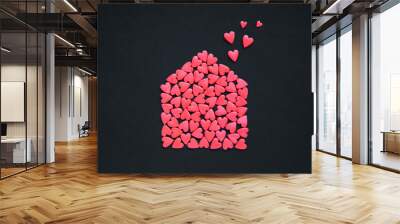 Many red hearts in the form of house. House full of love concept Wall mural