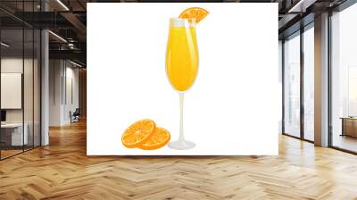 Mimosa cocktail.Refreshing summer alcoholic drink with orange and champagne.Vector illustration.The concept of drinks. Wall mural