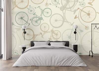 Seamless pattern with vintage bicycles  Wall mural