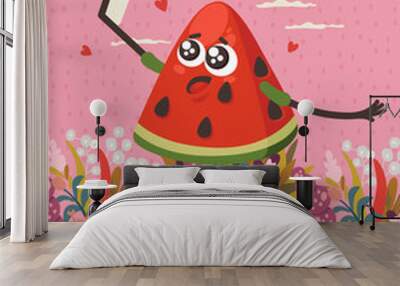 Selfie girl as a cute watermelon Wall mural