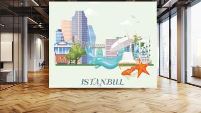 Turkey vector vacations illustration with turkish landmarks. Travel agency poster. Wall mural