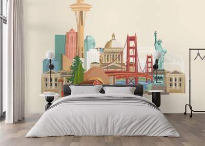 Welcome to USA. United States of America poster. Vector illustration about travel Wall mural