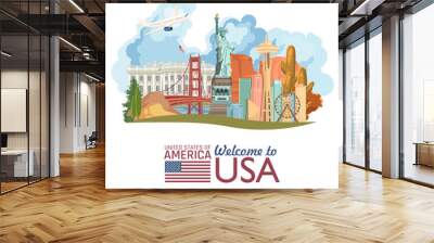 Welcome to USA. United States of America poster. Vector illustration about travel Wall mural