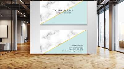 Vector modern business card. Business card design with marble and pale mint geometric shapes and faux gold foil diagonal stripe. Wall mural