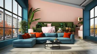 interior design for living area or reception with grey carpet , armchair,plant,cabinet on marble floor background / 3d illustration,3d rendering Wall mural