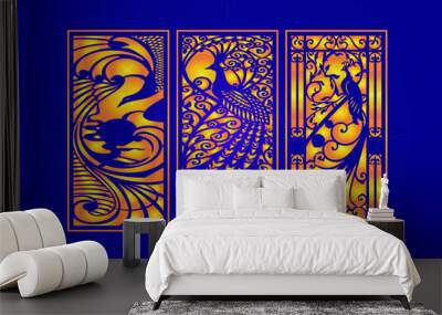 Decorative Die Cut Floral Seamless Abstract Pattern Laser Cut Panels Gold Template Wall mural