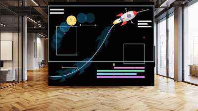 Animation designer illustration. Work at new art project. Flat design concept motion graphic, modeling artist job, video effect designer. Illustration with flying space rocket Wall mural