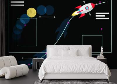 Animation designer vector illustration. Work at new art project. Flat design concept motion graphic, modeling artist job, video effect designer. Vector illustration with flying space rocket Wall mural