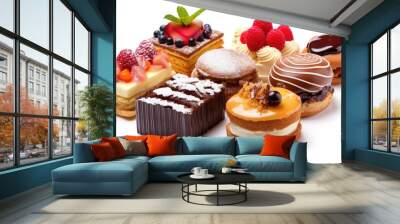 assortment of pieces of cake, isolated on a white background Wall mural