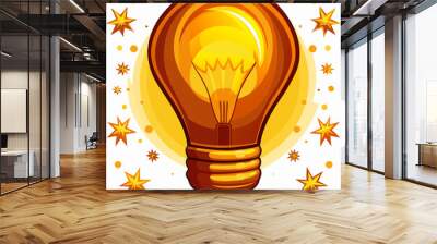 Colorful cartoon light bulb illustration with a glossy finish and starry background Wall mural