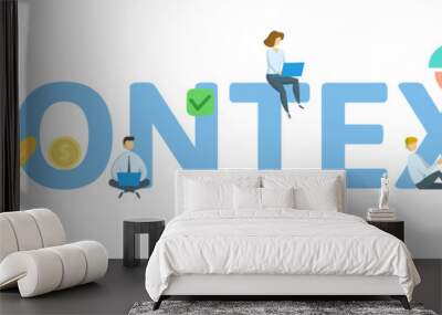 CONTEXT. Concept with people, letters and icons. Colored flat vector illustration. Isolated on white background. Wall mural