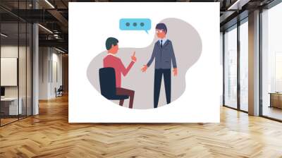 Conversation between two people. Vector illustration in abstract flat style, isolated on white background. Wall mural