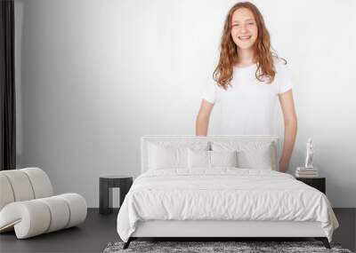 Cheerful happy teen girl in white t-shirt Wall mural