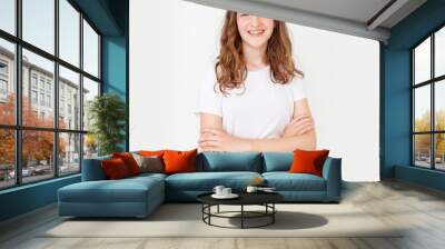 Cheerful happy teen girl in white t-shirt Wall mural