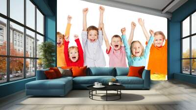 happiness group children with their hands up Wall mural