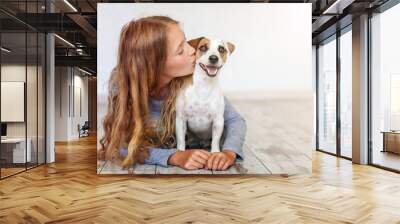 Happy child with dog Wall mural