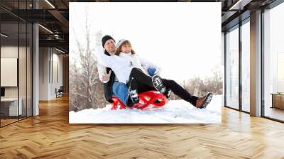 Mature couple sledding Wall mural