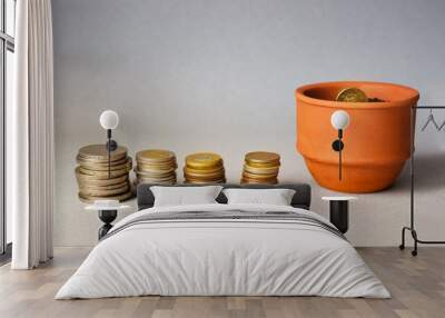 Growing coins in a ceramic gosh - investment concept Wall mural