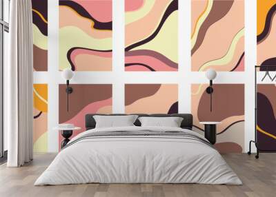 Vector illustration of collage of creative paintings with colorful abstract swirls and lines against white background Wall mural