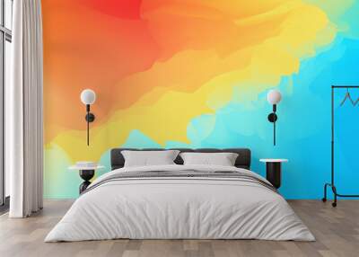 Abstract colorful illustration inspired by hot summer, ocean waves, hot sun and sandy beach. Gradients of vibrant red, orange, yellow, blue and teal colors. Vector background. Wall mural