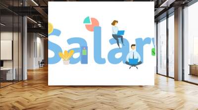 SALARY word concept banner. Concept with people, letters and, icons. Colored flat vector illustration. Isolated on white background. Wall mural