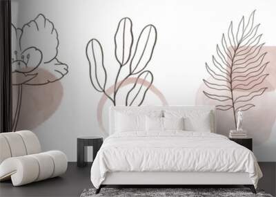 Set of abstract floral pastel line art elements. Wall mural