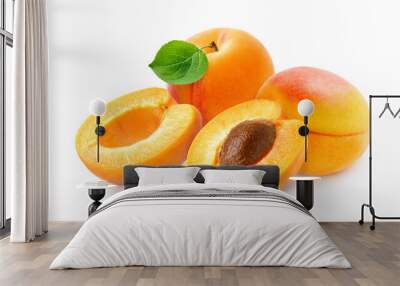 Apricot fruit with half of apricot and apricot kernel isolated on white background. Wall mural